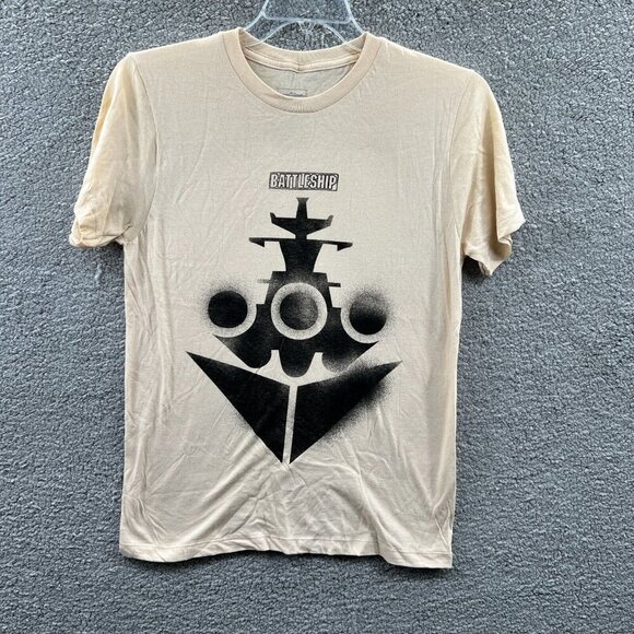 Battleship Mens Shirt Small‎ Tan 100% Cotton Crewneck Pullover Short Sleeve - Picture 1 of 6